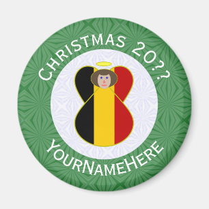 Belgian Flag Christmas Angel Personalized Magnet