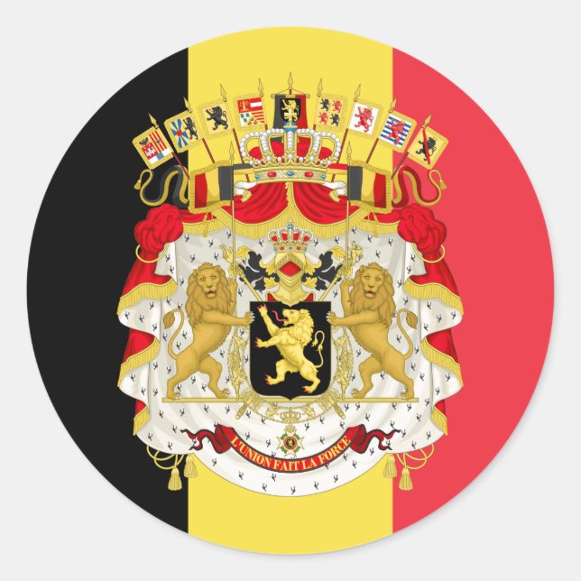 Belgian Flag & Coat of Arms, Flag of Belgium Classic Round Sticker (Front)
