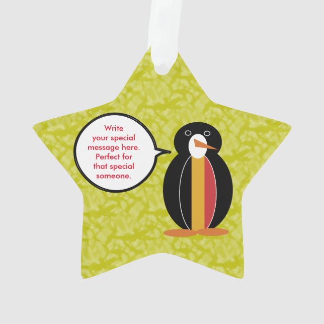 Belgian Flag Holiday Ms. Penguin Talking Ornament (Back)