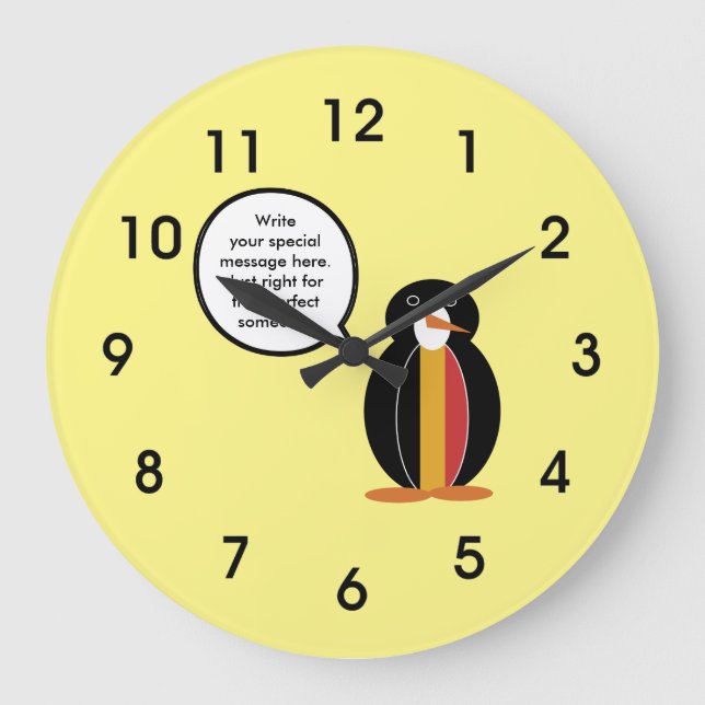 Belgian Flag Talking Penguin Large Clock (Front)