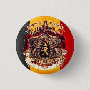 Belgian flag with coat or arm 1 inch round button