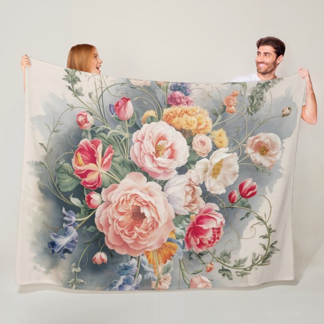 Belgian Floral Elegance Fleece Blanket (In Situ)