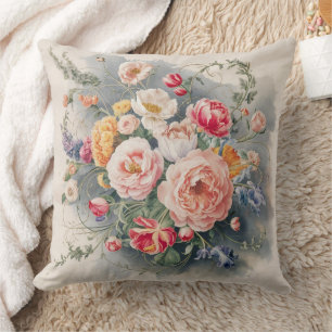 Belgian Floral Elegance Throw Pillow Cover