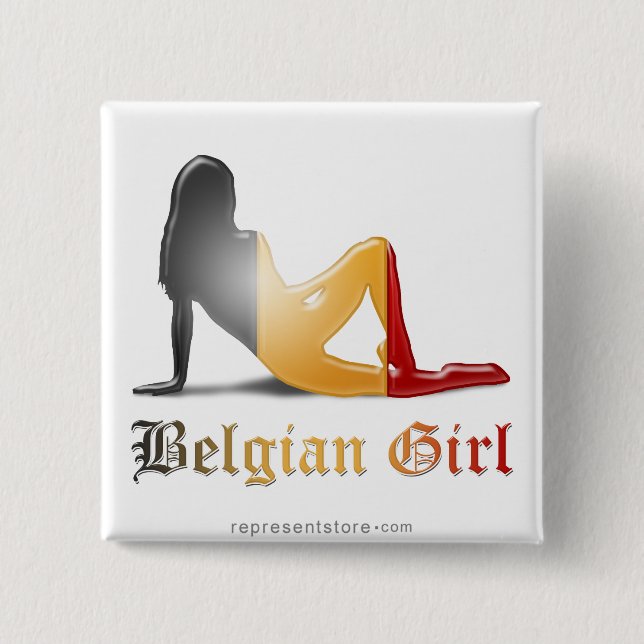 Belgian Girl Silhouette Flag 2 Inch Square Button (Front)