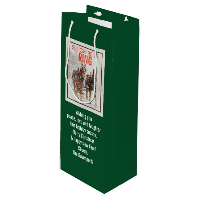 Belgian Horse Team Sleigh Bells Ring Wine Gift Bag (Front Angled)