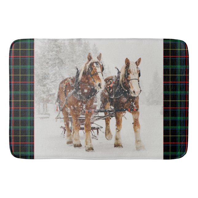 Belgian Horse Team Wintery Christmas Scene Bath Mat (Front)