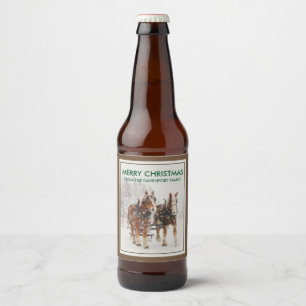 Belgian Horse Team Wintery Christmas Scene Beer Bottle Label