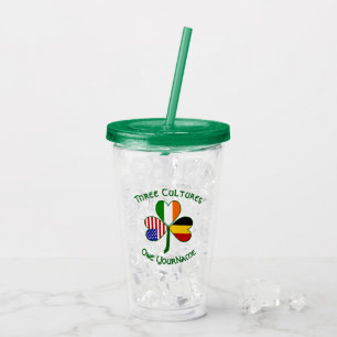 Belgian Irish American Flags Shamrock Personalized Acrylic Tumbler