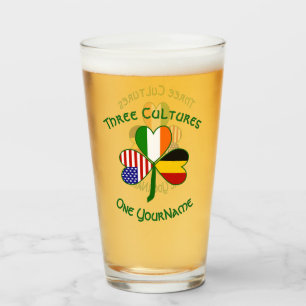 Belgian Irish American Flags Shamrock Personalized Glass