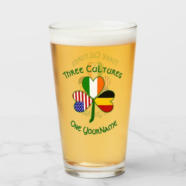 Belgian Irish American Flags Shamrock Personalized Glass (Back Filled)
