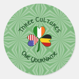 Belgian Irish American Shamrock Flag Personalized  Classic Round Sticker
