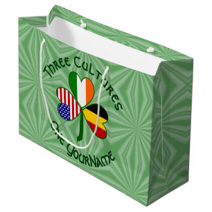 Belgian Irish American Shamrock Flag Personalized  Large Gift Bag