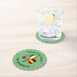 Belgian Irish American Shamrock Flag Personalized  Paper Coaster