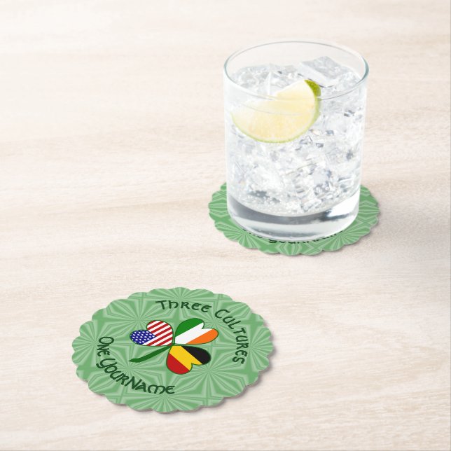 Belgian Irish American Shamrock Flag Personalized  Paper Coaster (Insitu)