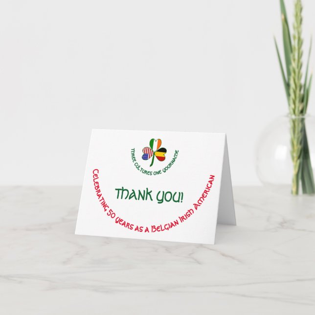 Belgian Irish USA Shamrock Personalized Thank You Card (Front)