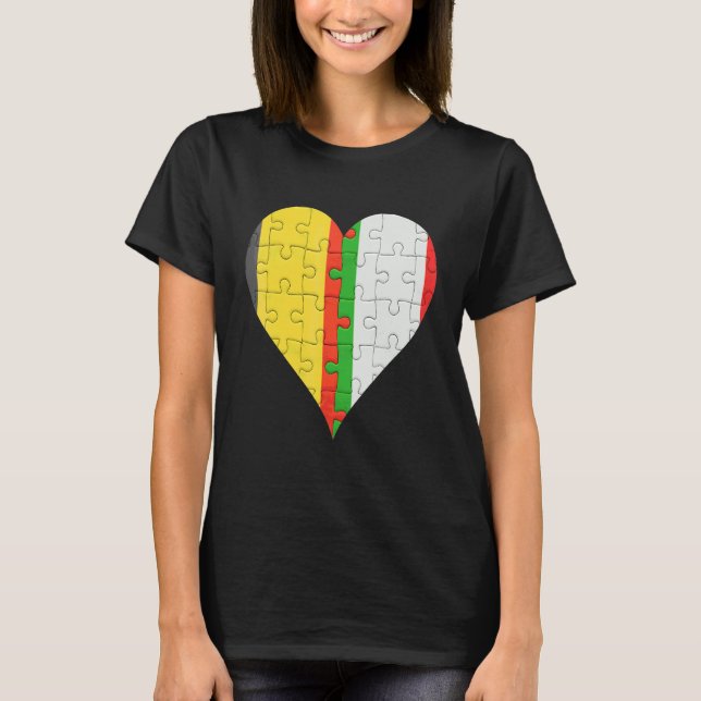 Belgian Italian Flag Heart T-Shirt (Front)