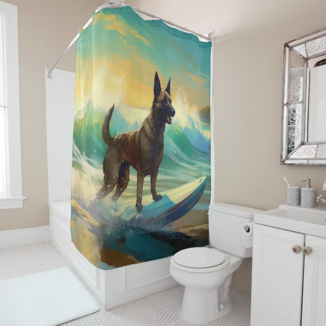 Belgian Malinoi Beach Surfing Painting (In Situ)