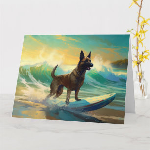 Belgian Malinoi Beach Surfing Painting Card