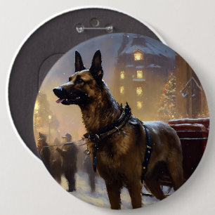Belgian Malinoi Christmas Festive Season 6 Inch Round Button