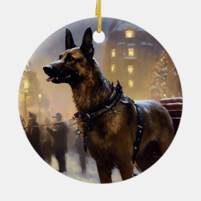 Belgian Malinoi Christmas Festive Season  Ceramic Ornament (Back)