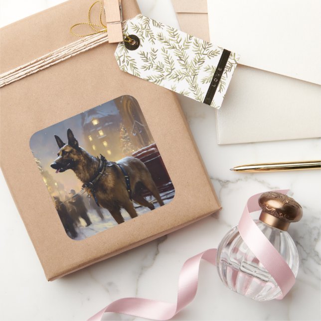 Belgian Malinoi Christmas Festive Season  Square Sticker (Gifting)