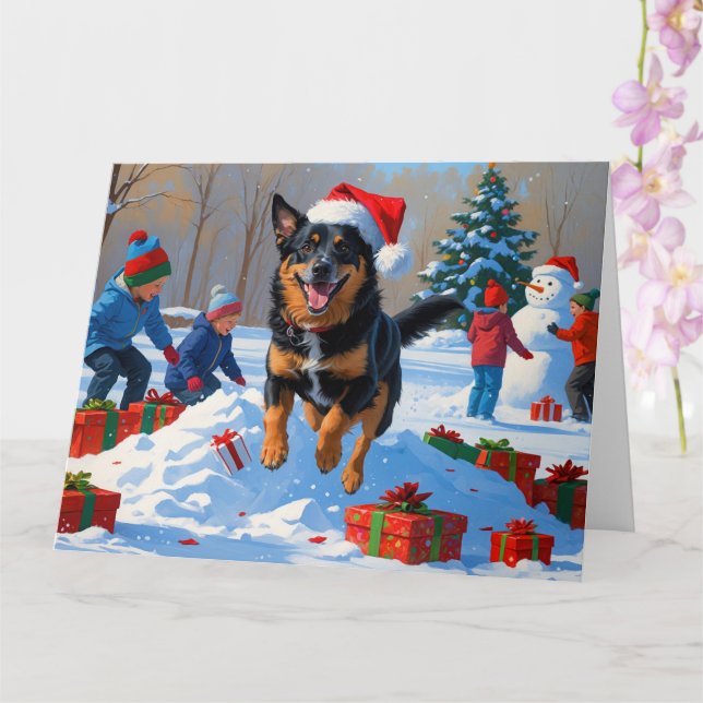 Belgian Malinoi Christmas Festive Snow Scene Card (Orchid)