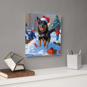 Belgian Malinoi Christmas Festive Snow Scene Square Wall Clock
