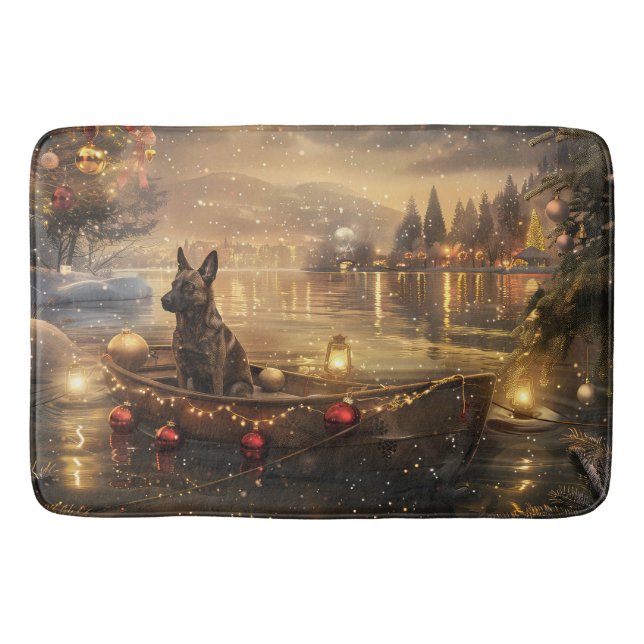 Belgian Malinoi Christmas Festive Voyage Bath Mat (Front)