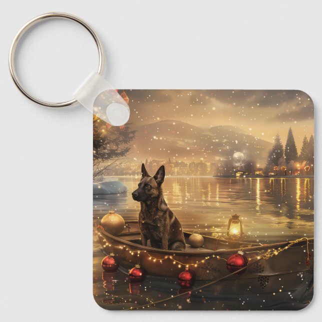 Belgian Malinoi Christmas Festive Voyage Keychain (Front)