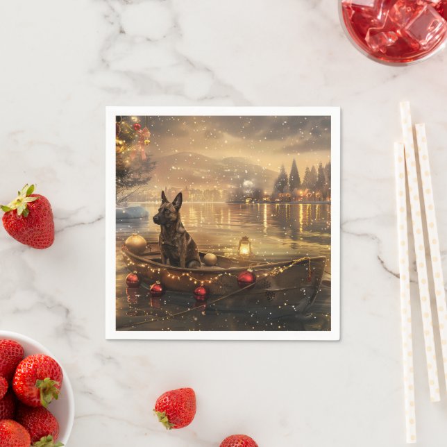 Belgian Malinoi Christmas Festive Voyage Napkin (Insitu)