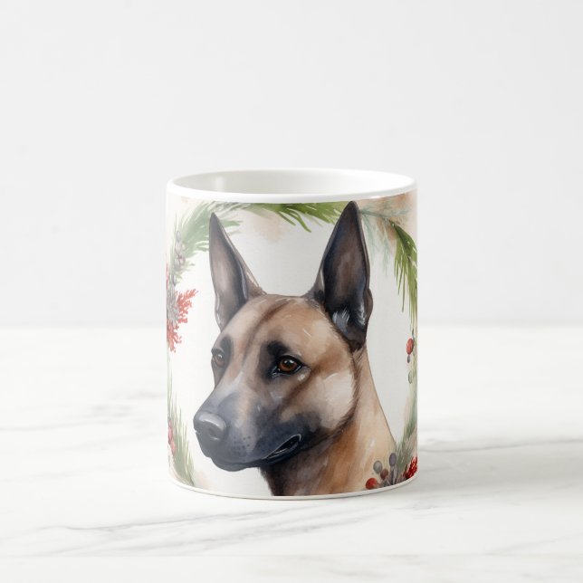 Belgian Malinoi Christmas Wreath Festive Pup  Coffee Mug (Center)