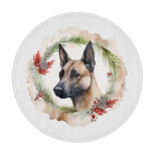 Belgian Malinoi Christmas Wreath Festive Pup  Cutting Board