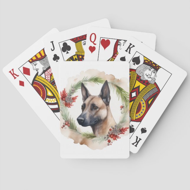 Belgian Malinoi Christmas Wreath Festive Pup  Playing Cards (Back)
