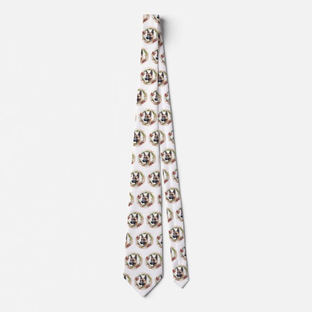 Belgian Malinoi Christmas Wreath Festive Pup  Tie (Front)