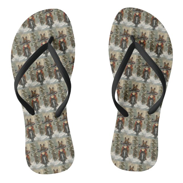 Belgian Malinoi Dog Riding Motorcycle Christmas  Flip Flops (Footbed)