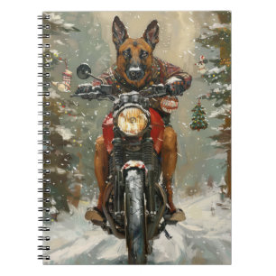 Belgian Malinoi Dog Riding Motorcycle Christmas Notebook