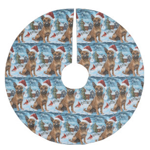 Belgian Malinoi Dog Winter Wonderland Christmas Brushed Polyester Tree Skirt