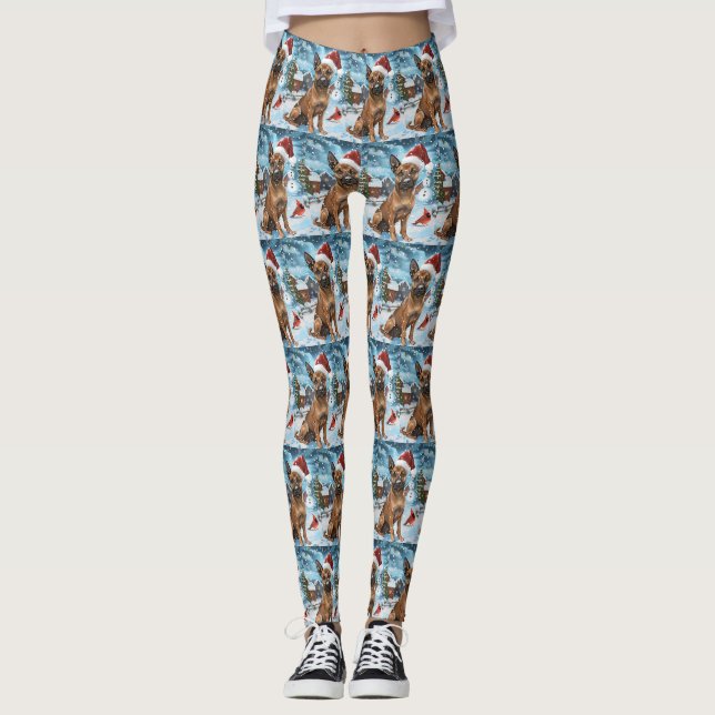 Belgian Malinoi Dog Winter Wonderland Christmas  Leggings (Front)