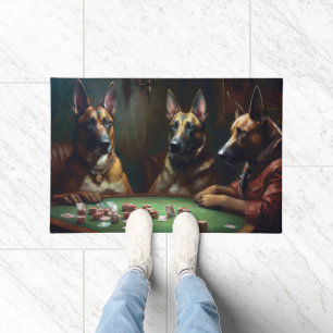 Belgian Malinoi Dogs Playing Poker Art Doormat