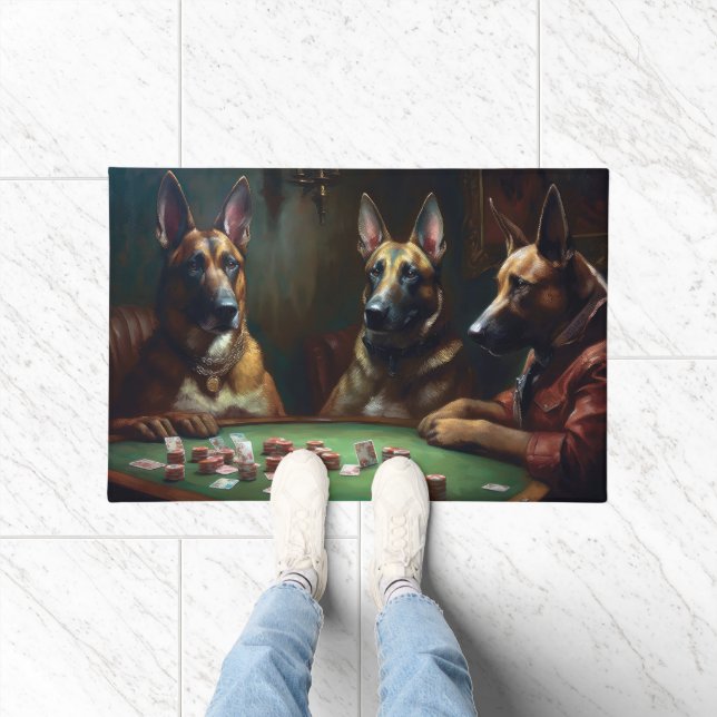 Belgian Malinoi Dogs Playing Poker Art Doormat (Indoor)