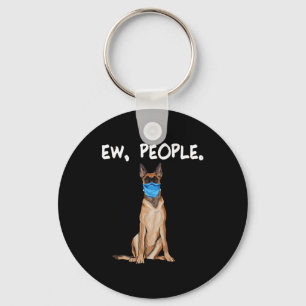 Belgian Malinoi Ew People Dog Wearing Face Mask Keychain
