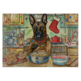 Belgian Malinoi Holiday Baking: Festive Christmas Cutting Board