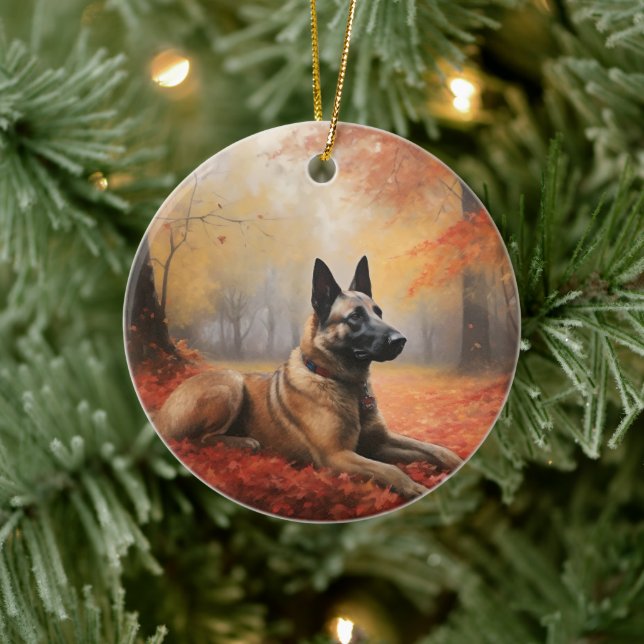 Belgian Malinoi in Autumn Leaves Fall Inspire  Ceramic Ornament (Tree)