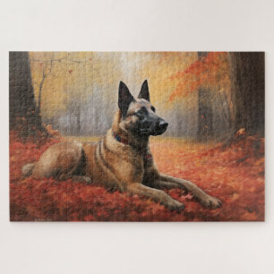 Belgian Malinoi in Autumn Leaves Fall Inspire  Jigsaw Puzzle