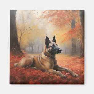 Belgian Malinoi in Autumn Leaves Fall Inspire  Magnet