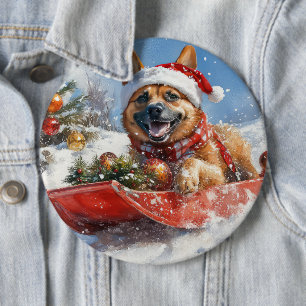 Belgian Malinoi in Sledge Let it Snow Christmas 6 Inch Round Button