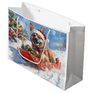 Belgian Malinoi in Sledge Let it Snow Christmas Large Gift Bag