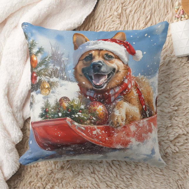 Belgian Malinoi in Sledge Let it Snow Christmas Throw Pillow (Blanket)