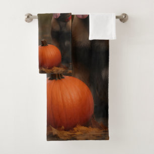 Belgian Malinoi Puppy Autumn Delight Pumpkin  Bath Towel Set
