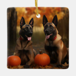 Belgian Malinoi Puppy Autumn Delight Pumpkin  Ceramic Ornament